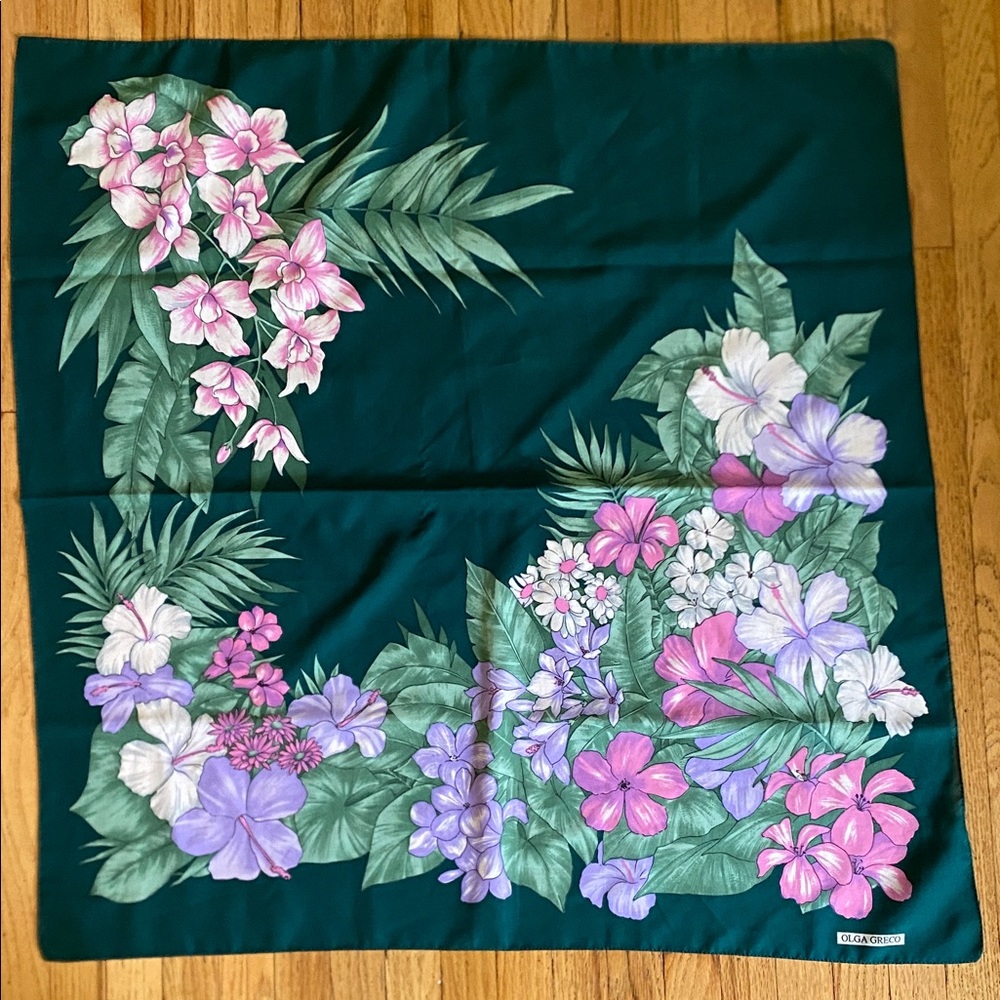 Vintage Olga Greco Signed Floral Scarf- Made in Italy